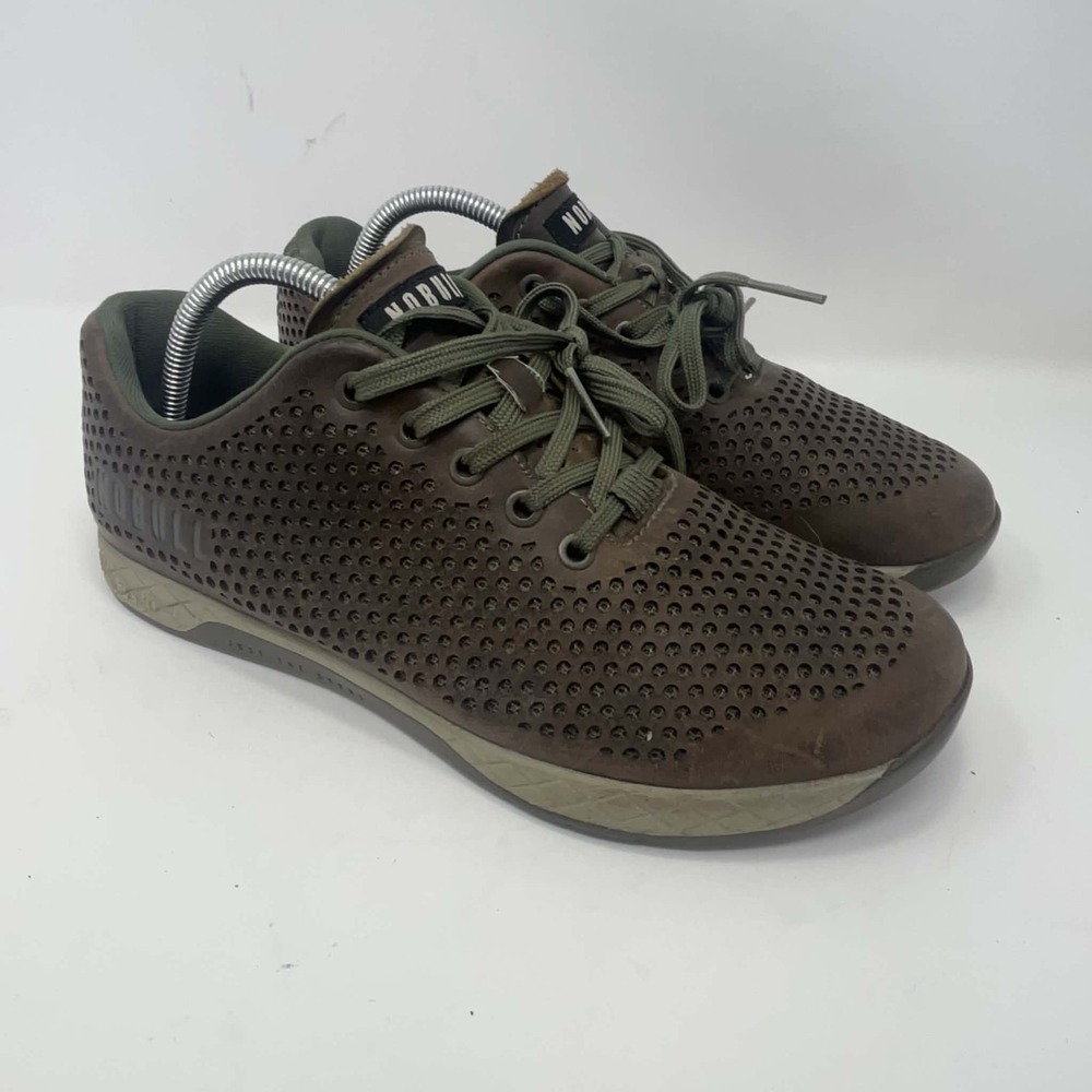 NOBULL Coffee Leather Trainer Mens Size 11 Brown Perforated CrossFit Gym Shoes